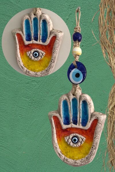 Art inside Otantik Seramik Hamsa Figürü Renkli Bohem Duvar Dekorasyon Objesi ...