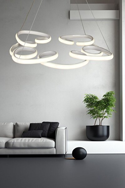 Derwish Modern Beyaz Modern Sarkıt Led Avize 3 Renk ( Sarı Beyaz Ve Gün Işığı ) Büyük Boy Salon