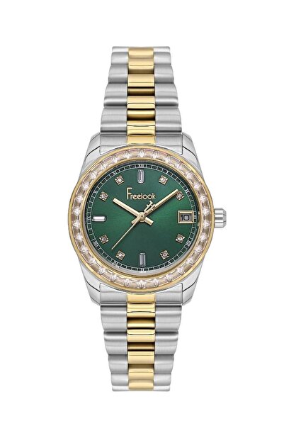 Freelook FL.1.10454-3 Çelik Kasa Çelik Kordon Taşlı Tasarım Metalik-Altın Renk Kadın Kol Saati