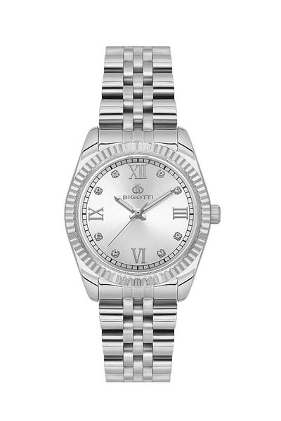Bigotti Bg.1.10586-1 Rhinestone Design Steel Plated Metallic Women's Wristwatch
