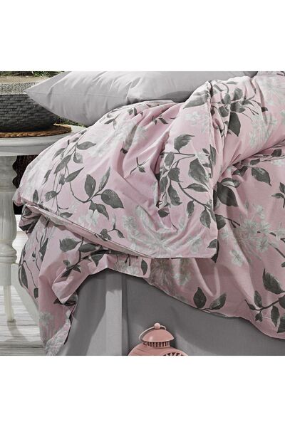 In House Mark | 8 Pieces Ranforce Cotton Comforter Set - King - 260x240 cm - 4483-v11 - Pink & Grey
