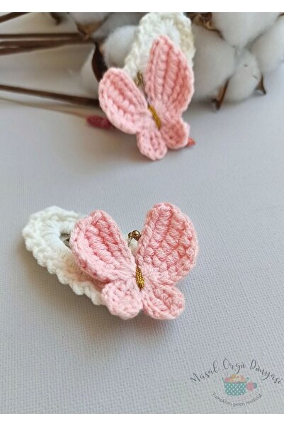 Masal Örgü Dünyası Toz Pembe Kelebek Çıt Çıt Niş Saç Aksesuarı Toka (1 Çift)