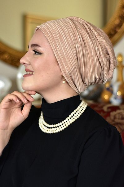 ARTİZİA pleated fabric stylish relax hijab cap, ready wrap, ready turban