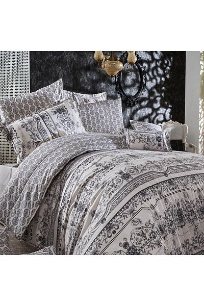 In House landor | 8 Pieces Ranforce Cotton Comforter Set from In House - King - 260x240 cm - White & Grey