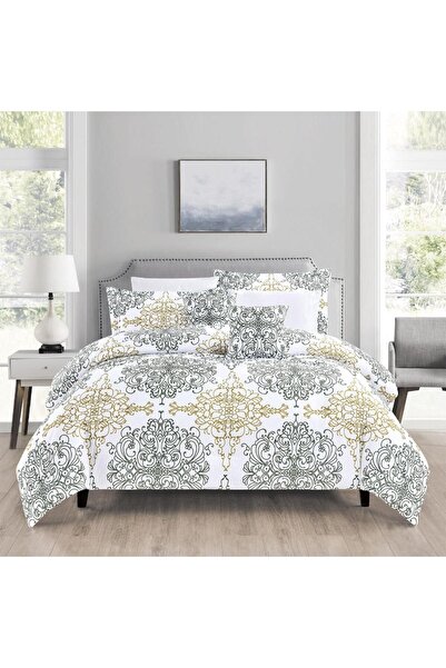 In House Dublin | 8 Pieces Comforter Set - King - 260x240 cm - Grey & Gold