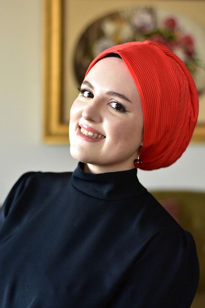 ARTİZİA pleated fabric stylish relax hijab cap, ready wrap, ready turban