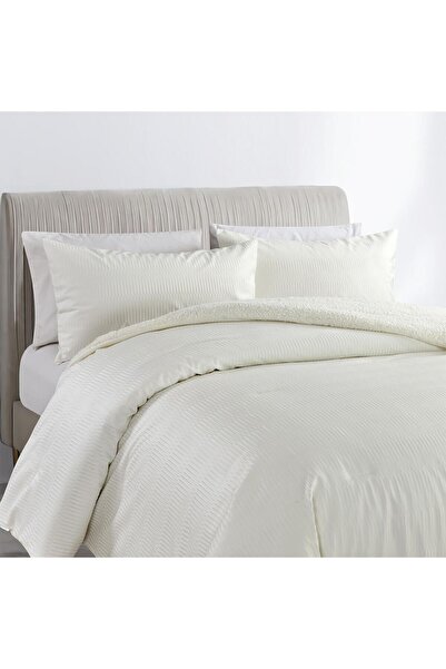 In House Rancy | 3 Pieces Winter Comforter Set with Fur Lining - King - 260x240 cm - off White