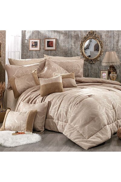 In House Aster | 12 Pieces Chanel Lohaver Polyester Comforter Set - King - 240x260 cm - 2000204-v4 - Beige