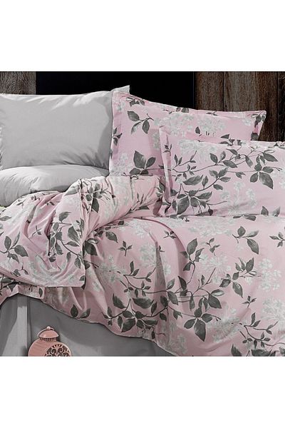 In House Mark | 8 Pieces Ranforce Cotton Comforter Set - King - 260x240 cm - 4483-v11 - Pink & Grey
