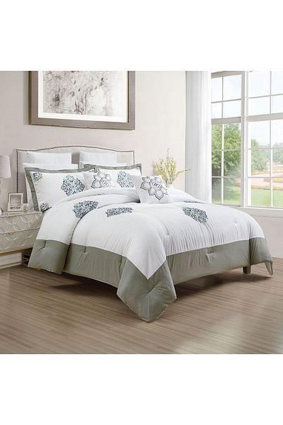 In House Talah | 10 Pieces Embroidery Comforter Set - King - 260x240 cm - White & Beige