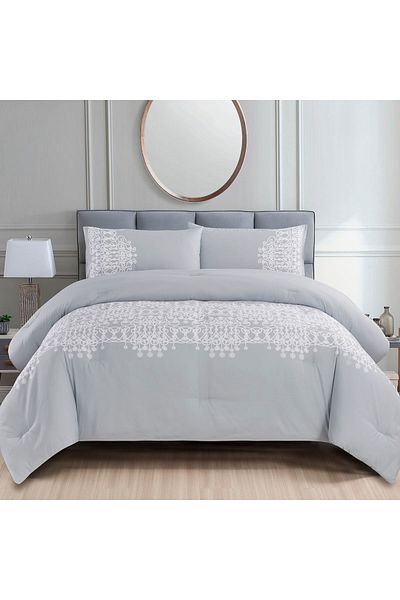 In House Huda | 4 Pieces Summer Comforter Set - King - 260x240 cm - Light Grey