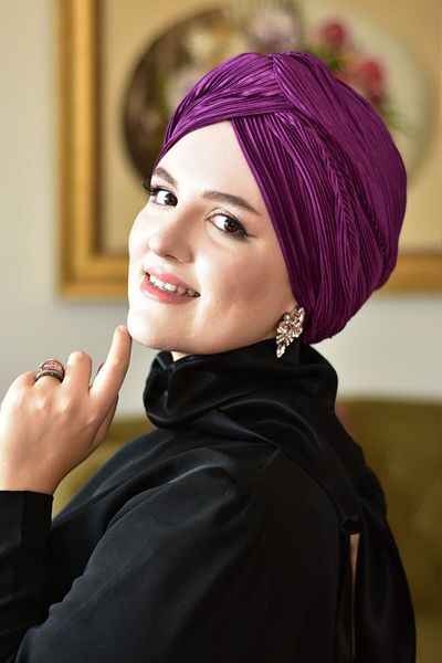 ARTİZİA Pleat fabric love knot stylish no-padding islamic cap, ready-made wrap, ready-made turban