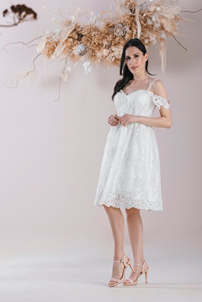 bride in love Dantel Mini Gelinlik After Party Nikah Elbisesi