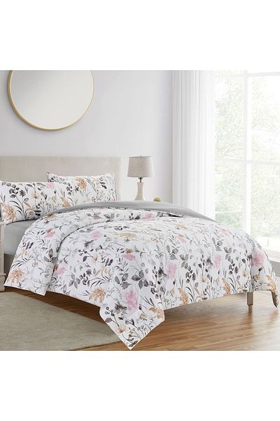 In House Fadeh | 4 Pieces Summer Comforter Set - King - 260x240 cm - Ivory & Grey