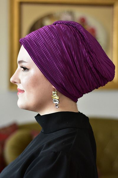 ARTİZİA pleated fabric stylish relax hijab cap, ready wrap, ready turban