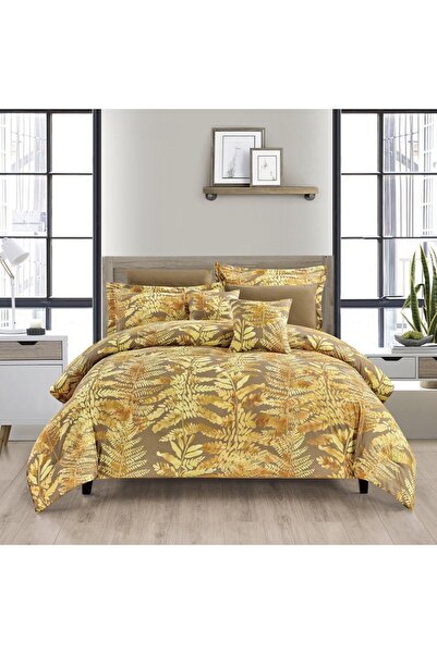 In House Tulane | 8 Pieces Comforter Set - King - 260x240 cm - Light Brown & Gold