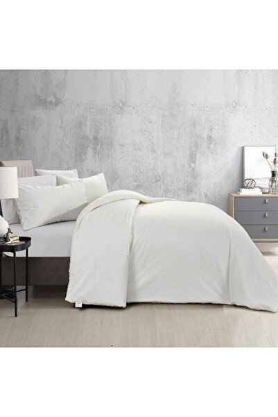 In House Rancy | 3 Pieces Winter Comforter Set with Fur Lining - King - 260x240 cm - off White