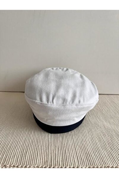 CosmoOutlet Sailor Model Unisex White Captain Hat with Glazed Detail on the Front