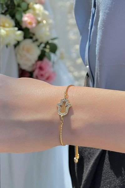 TAKIPORT Zircon Stone Detailed Elevator Women's Bracelet - Gold Color