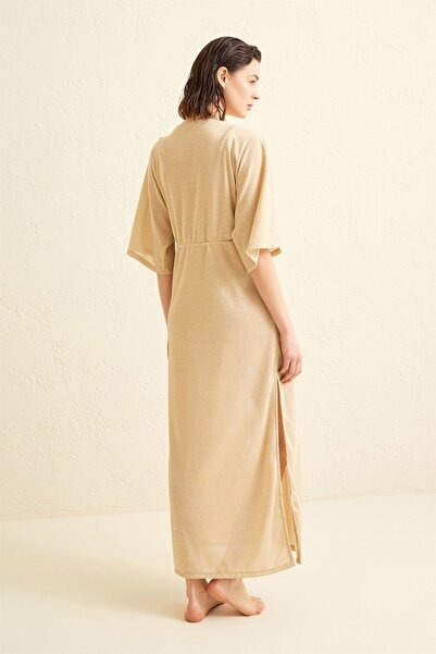 AQUELLA Χρυσό Χρώμα Glitter Channel Gathered Ανοιχτό μπροστινό τουνίκ