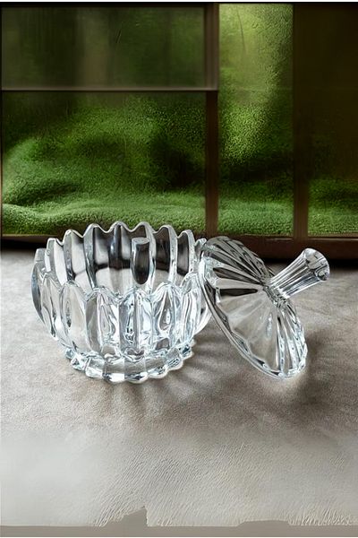FORSEİ LUCA 1 Piece Luxury Turkish Delight Bowl with Glass Lid Chocolate Cutting Sugar Bowl - Holiday Serving Container