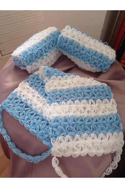 Rapithwin Handmade Knitted Natural Fiber Blue (40X16 cm)