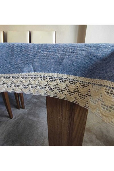 denizli hatırası Față de masă ondulată cu dantelă de in albastru - 120x120 cm