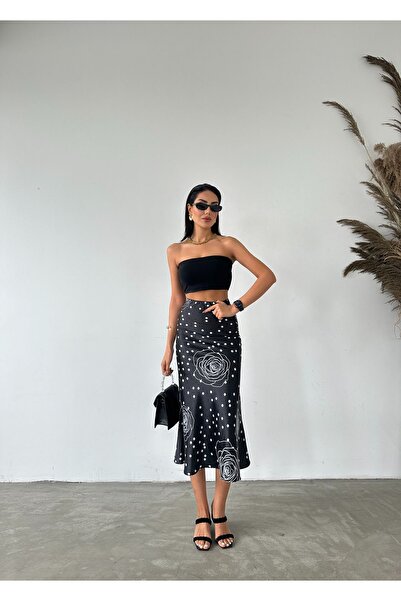 Fiori Luxury Quality Maxi Length Long Satin Skirt with Elastic Waist