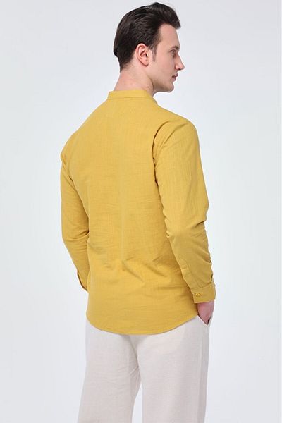 Quagga Men's Prevailing Collar Linen Look Cotton Shirt - Half Placket