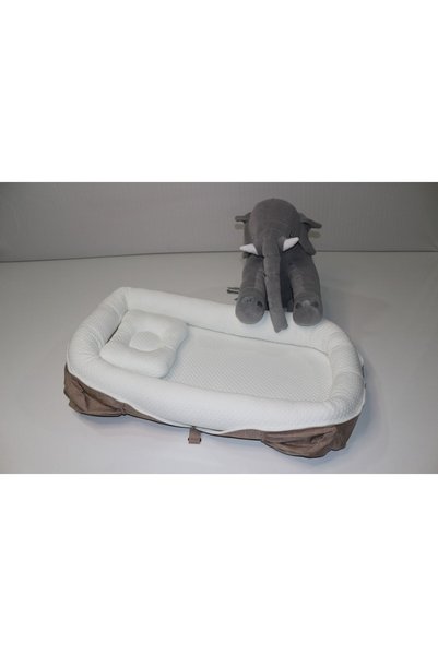 Nisababy Nisa Baby Design Gray Sleeping Elephant Playmate and Reflux Bed with Bag Brown
