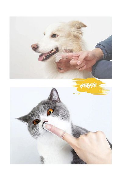 HERFİE Pet Cat Dog Finger Tooth Brushing Cleaning Tool Toothbrush