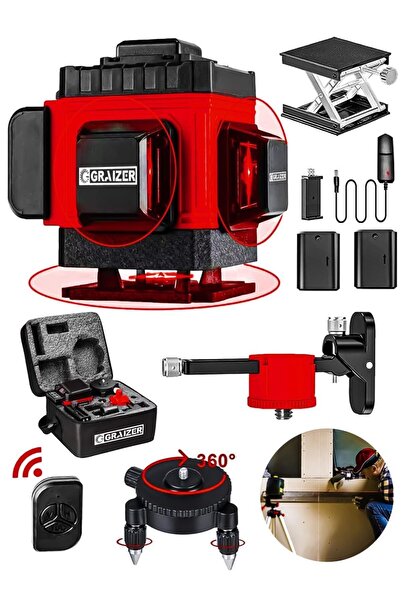 Graizer Alman 128 Vf Tripodlu 12 Köşe Otomatik Hizalama Lazer Metre 360 Derec...