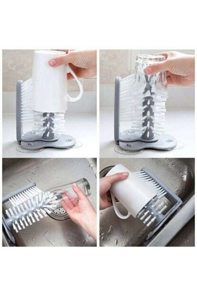 ALFAGİFT Functional Kitchen Suction Cup Cup Washing Cleaning Brush with Suction Cup