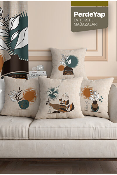 PerdeYap1980 Κάλυμμα μαξιλαριού με μοτίβο από ξηρότητα και αγριολούλουδα 4 τε...