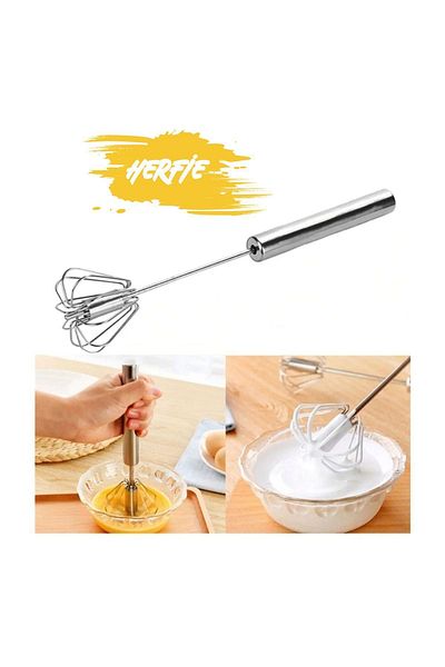 HERFİE Push-pull Hand Mixer Whisk Milk Dessert Food Stirrer Stainless Steel Whisk Tool