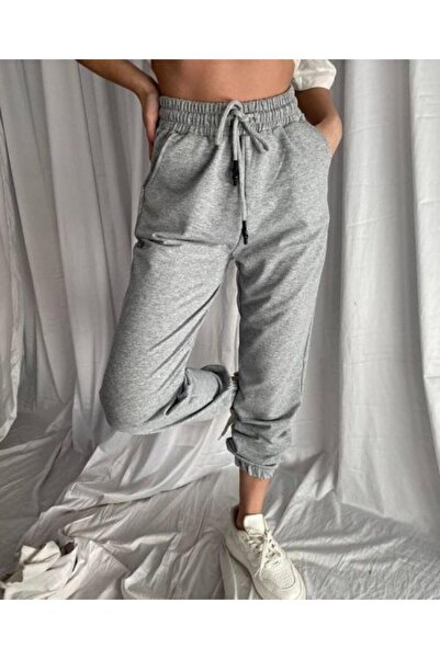 FYS GİYİM Γκρι γυναικείο παντελόνι αθλητικής φόρμας από καουτσούκ