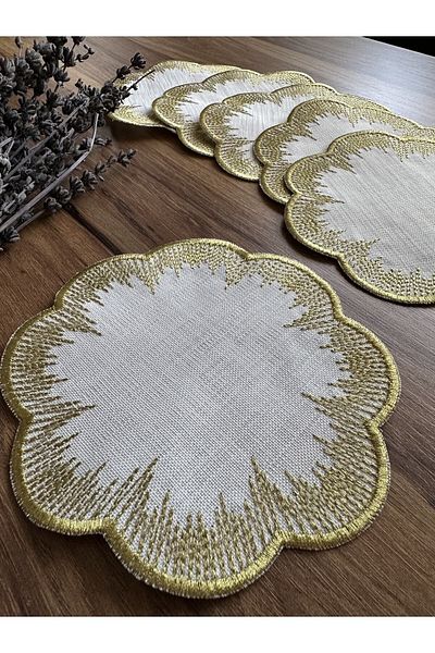 NURHAN HOME COLLECTION Χαρτοπετσέτα παρουσίασης κοκτέιλ 6 τεμαχίων Golden Shiny Model Gold Embroidered