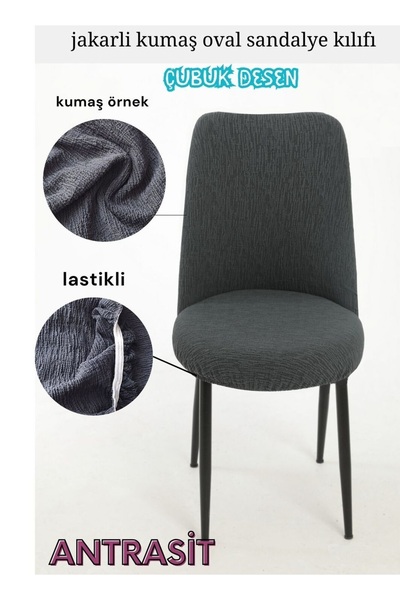 Bemrax Jakarlı, Çubuk Desen Oval Sandalye Kılıfı, Yıkanabilir Sandalye Örtüsü