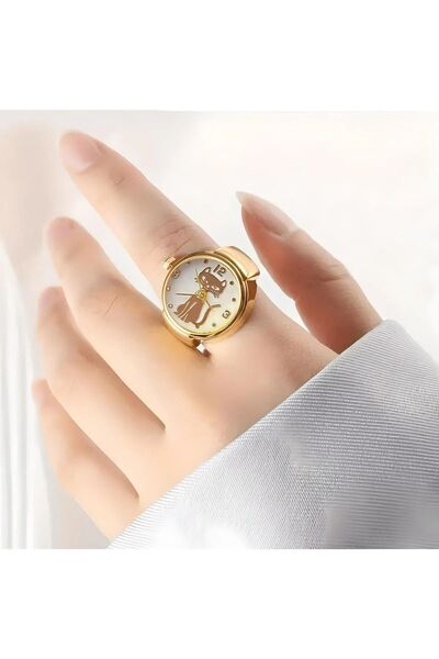 Bozhi ساعة دائرية على شكل قطة، لون ذهبي - ساعة إصبع، ساعة دائرية صغيرة، حلقة ...