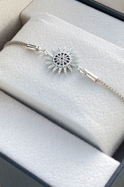 TAKIPORT Silver Color Elevator Colorless Adjustable Blue Zircon Stone Sun Detail Women's Bracelet