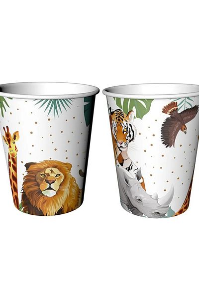 aşkın concept مجموعة من 8 أكواب من الورق المقوى من Wild Life Safari لحفلات أعياد الميلاد