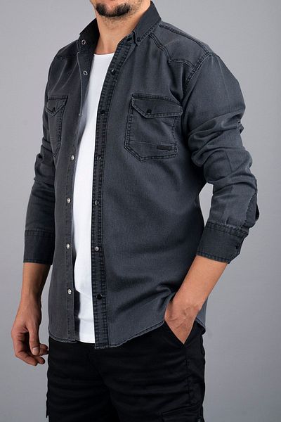 bombe Ανδρικό τζιν πουκάμισο Slim Fit Smoked 124