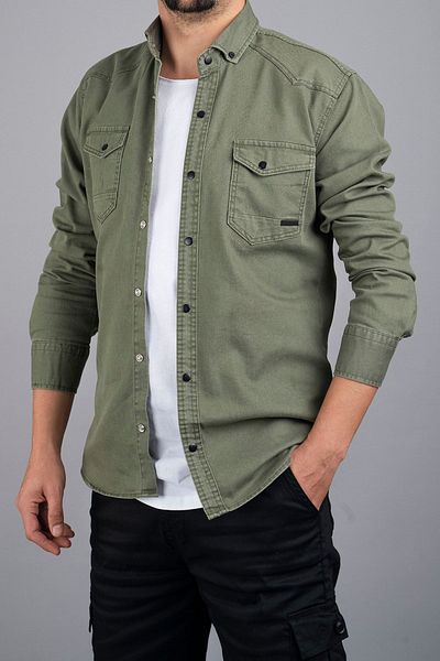 bombe Slim Fit pánská džínová košile zelená
