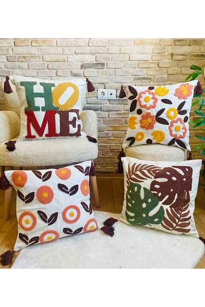 SWITA Home Design - Set de 4 huse de pernă combinate cu perforare brodate