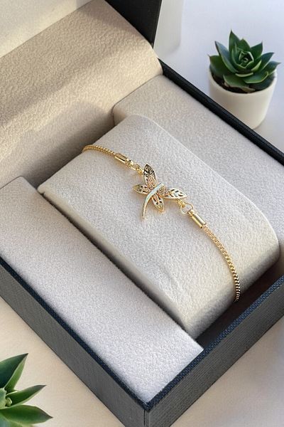 TAKIPORT Gold Color Elevator Colorless Adjustable Zircon Stone Dragonfly Women's Bracelet