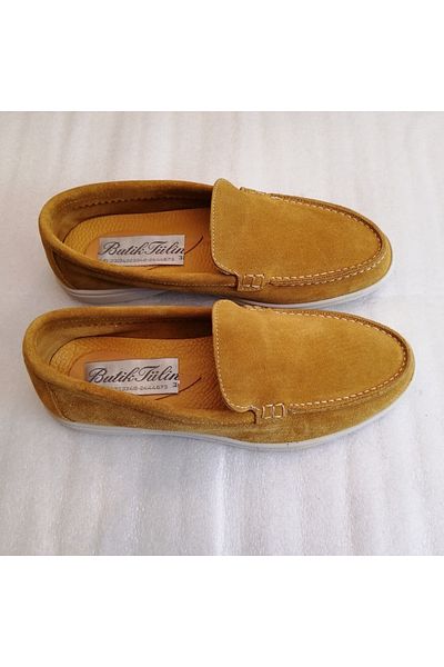 Butik Tülin Unisex Suede Mustard Yellow - Soft and Flexible Genuine Leather Non-Slip Rubber Sole Shoes