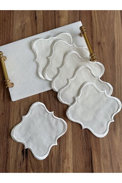 NURHAN HOME COLLECTION 6 Wide Wrapped Embroidered Coffee Cocktail Serving Napkins