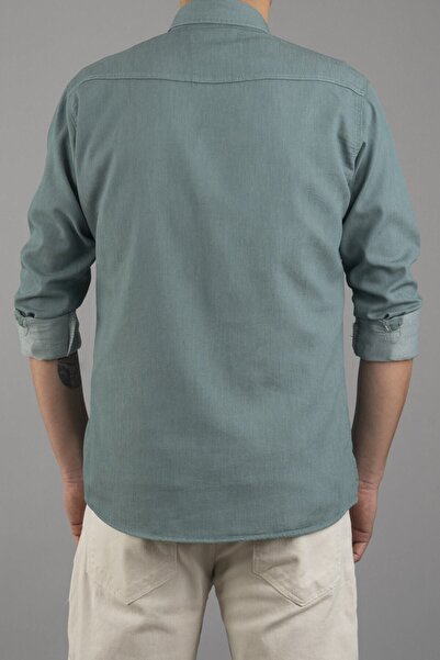 bombe Slim Fit Dar Kalıp Erkek Kot Gömlek Mint