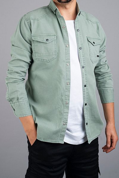 bombe Férfi farmer ing Slim Fit Water Green 060
