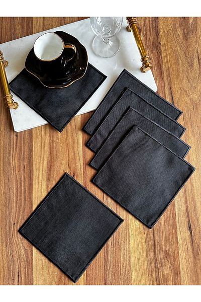 NURHAN HOME COLLECTION 6 Pieces Black Embroidered Square Cocktail Serving Napkin